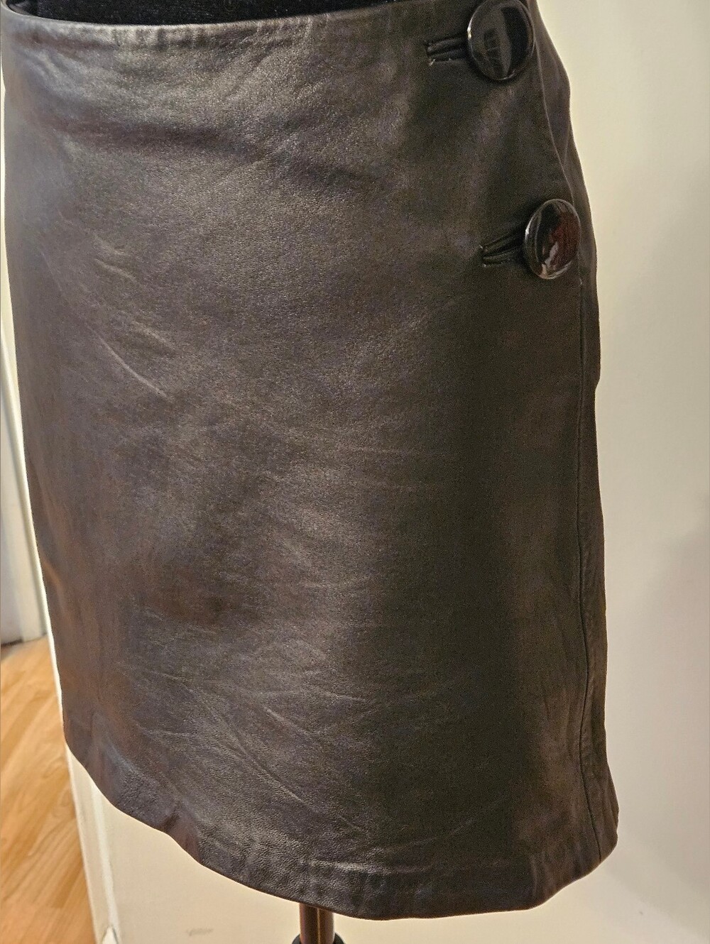 INC Classic Black Leather Button-Accent Skirt
